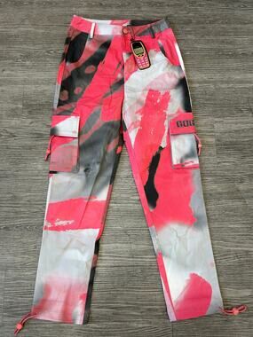 ⁠NWT GOGUY Clothing Pink Abstract Paint Cargo Pants Size S Festival Streetwear⁠